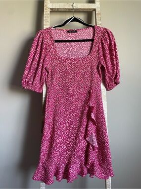 Women’s Pink Puff-Sleeve Ruffle Dress